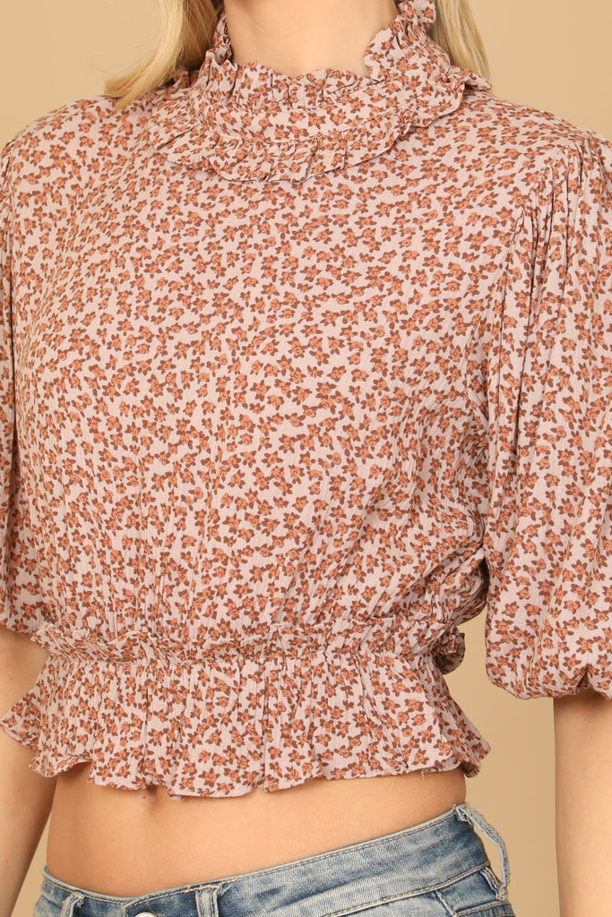 FLORAL RUFFLE DETAIL CROP TOP - Riah Fashion