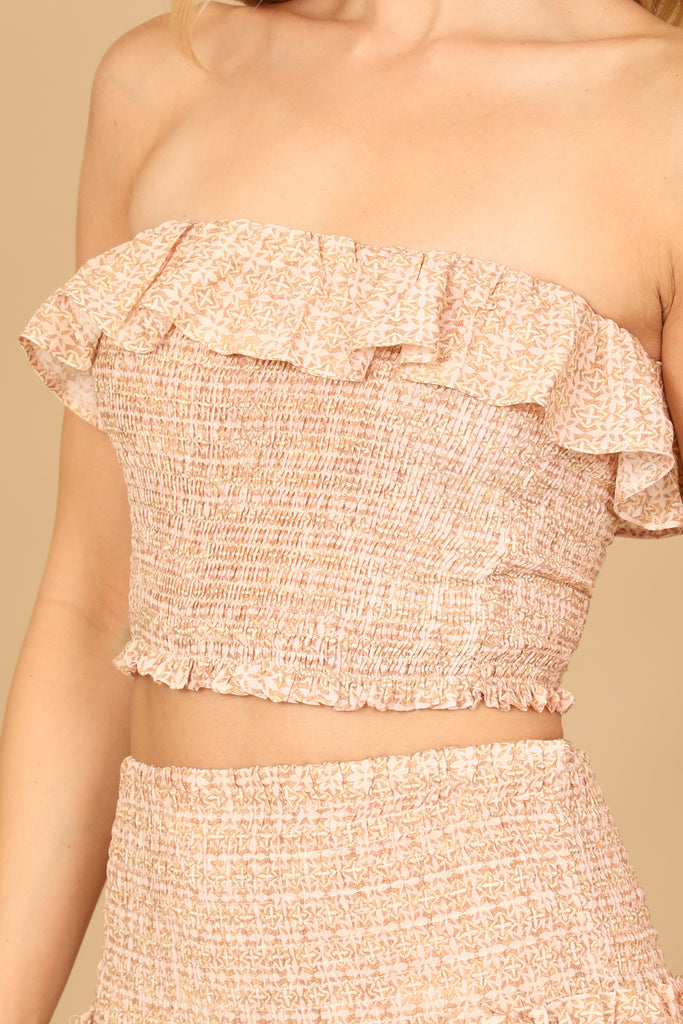 TUBE RUFFLE DETAIL PRINTED TOP & SKIRT SET