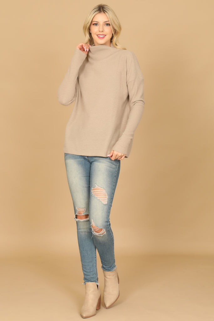 LONG SLEEVE COWL NECK SOLID TOP