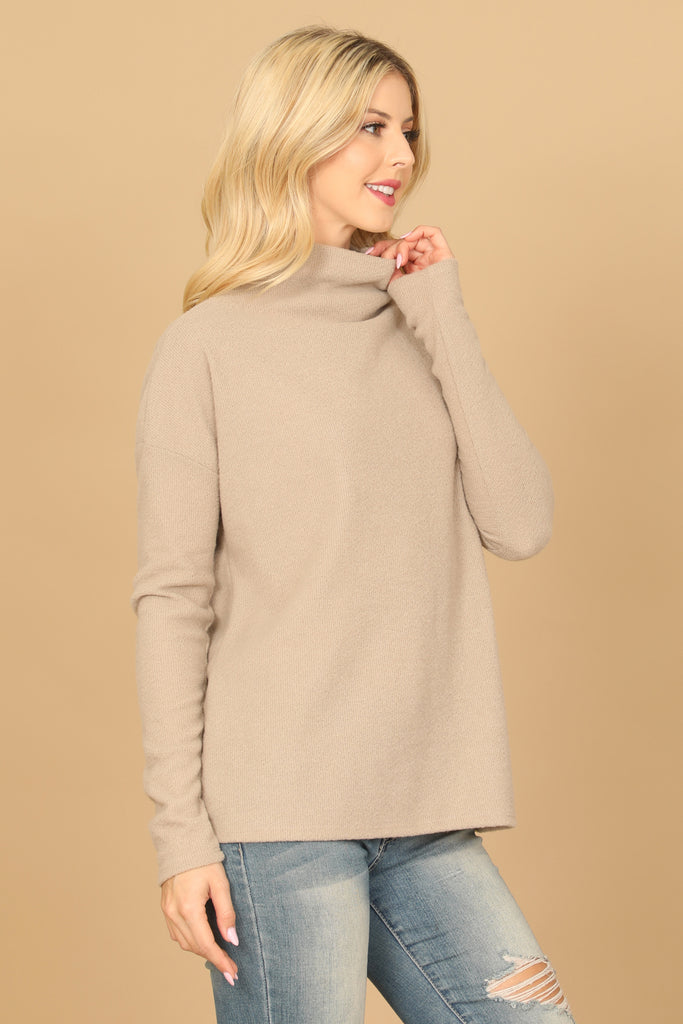 LONG SLEEVE COWL NECK SOLID TOP