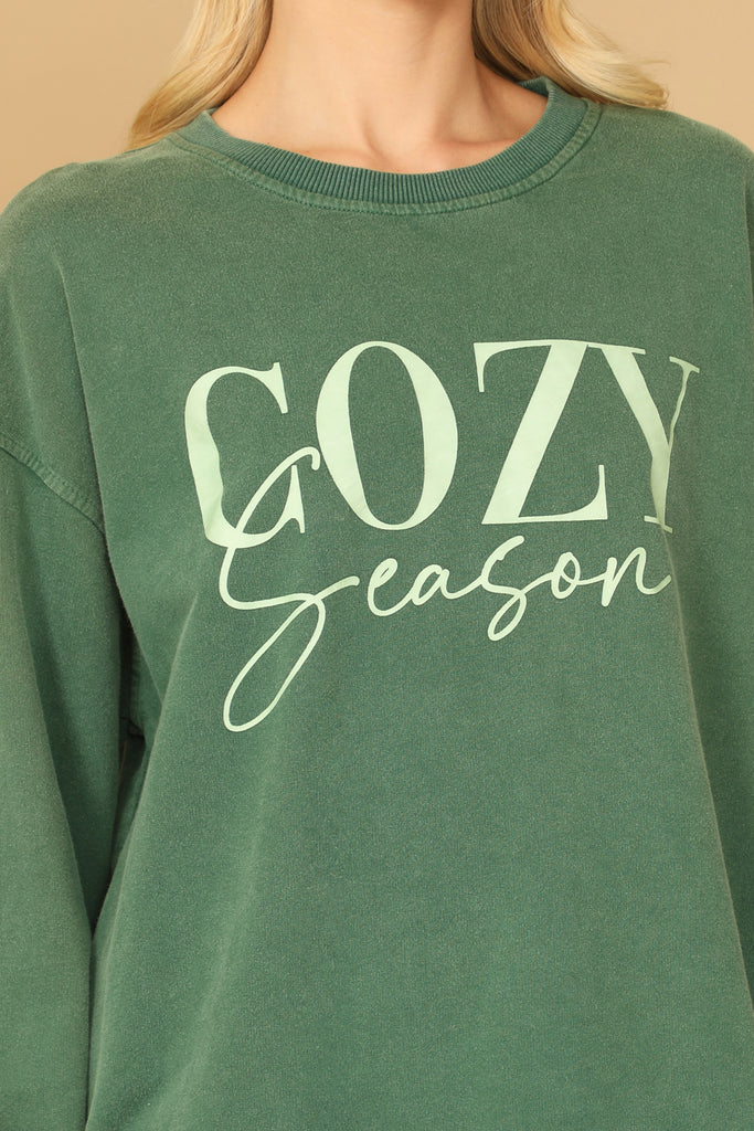 LONG SLEEVE "COZY SEASON" PRINT TOP
