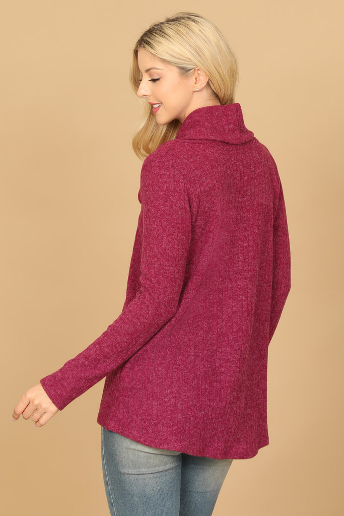 LONG SLEEVE COWL NECK RIBBED TOP