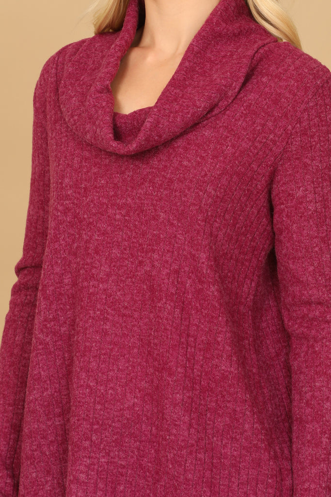 LONG SLEEVE COWL NECK RIBBED TOP