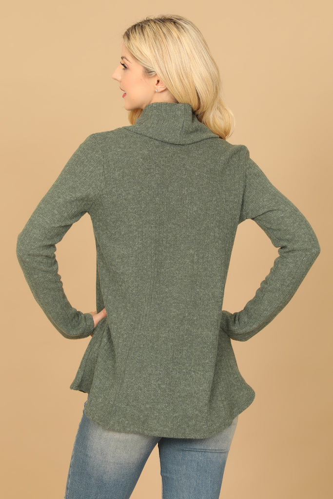 LONG SLEEVE COWL NECK RIBBED TOP
