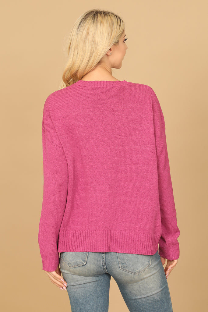 "GOOD VIBES" PRINT RIBBED SWEATER