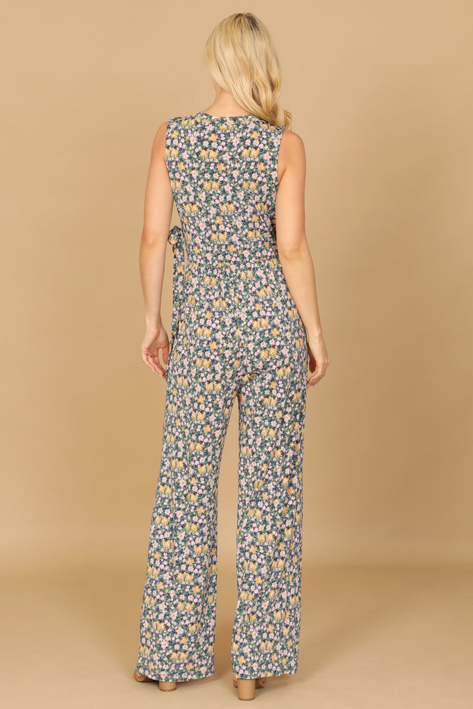 V-NECK SLEEVLESS FLORAL JUMPSUIT