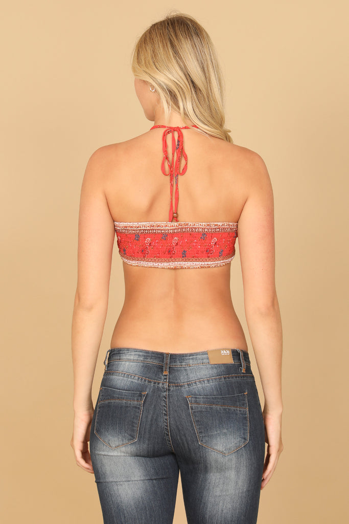 HALTER TIE BACK RUCHED BRALETTE TOP - Riah Fashion
