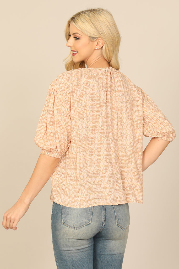 PUFF SLEEVE BUTTON DETAIL PRINTED TOP