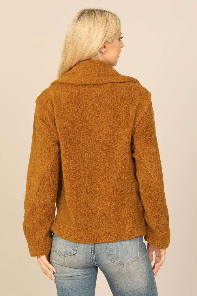 COLLARED SIDE POCKET FLEECE JACKET