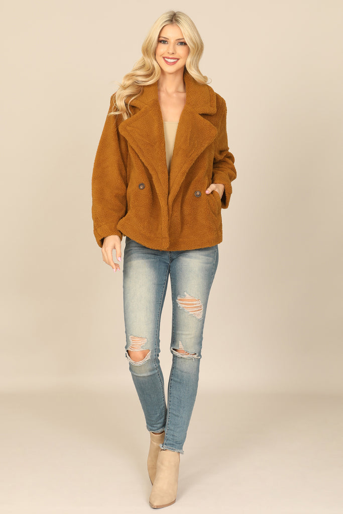 COLLARED SIDE POCKET FLEECE JACKET