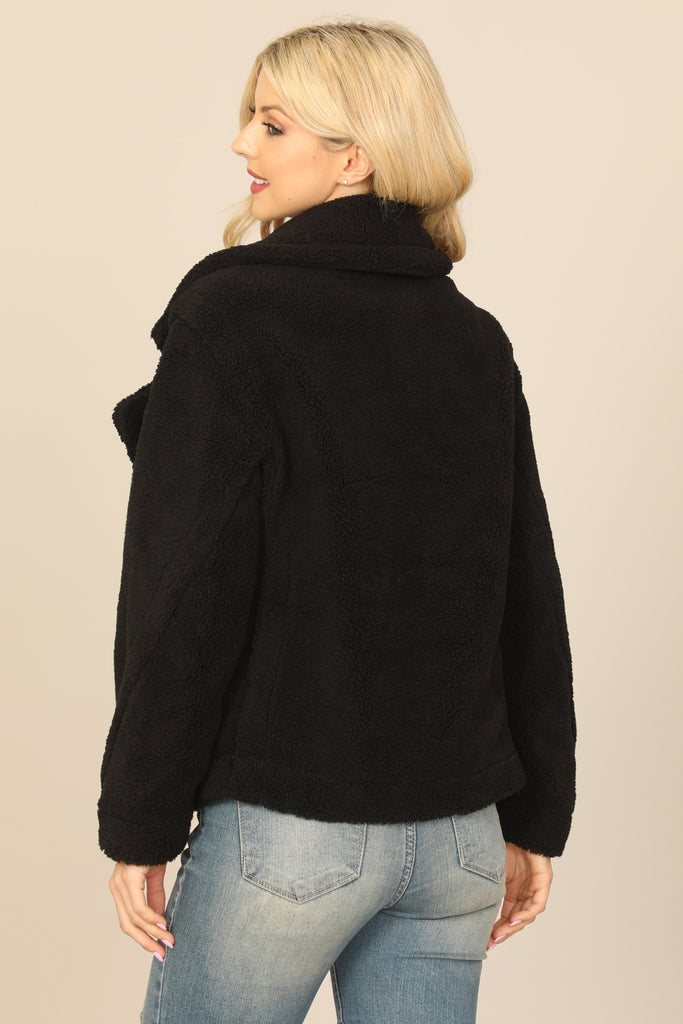 COLLARED SIDE POCKET FLEECE JACKET