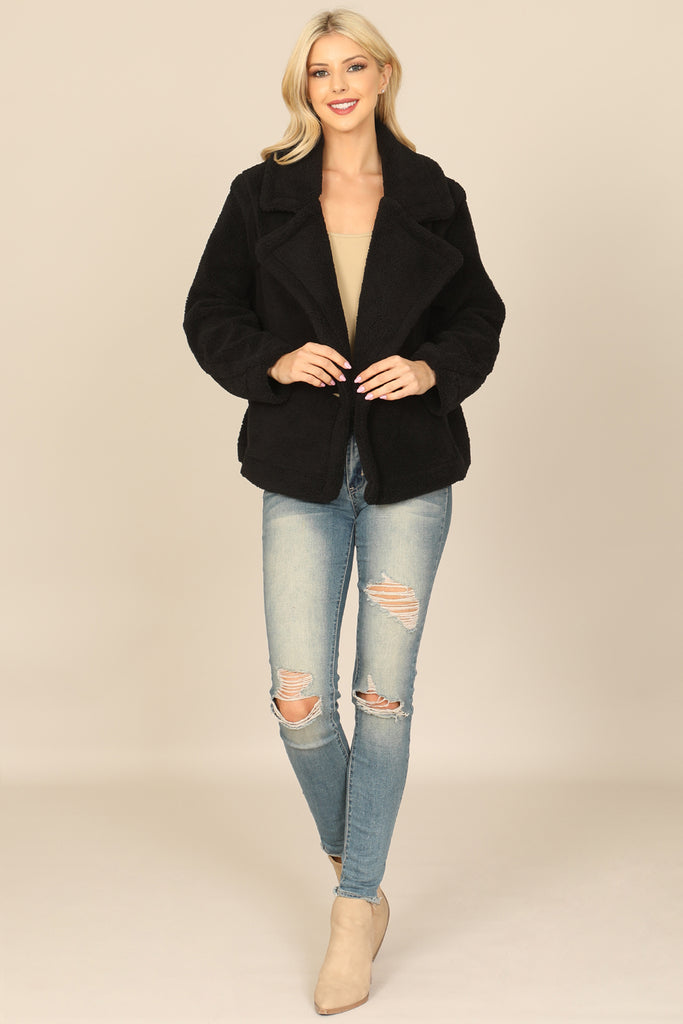 COLLARED SIDE POCKET FLEECE JACKET