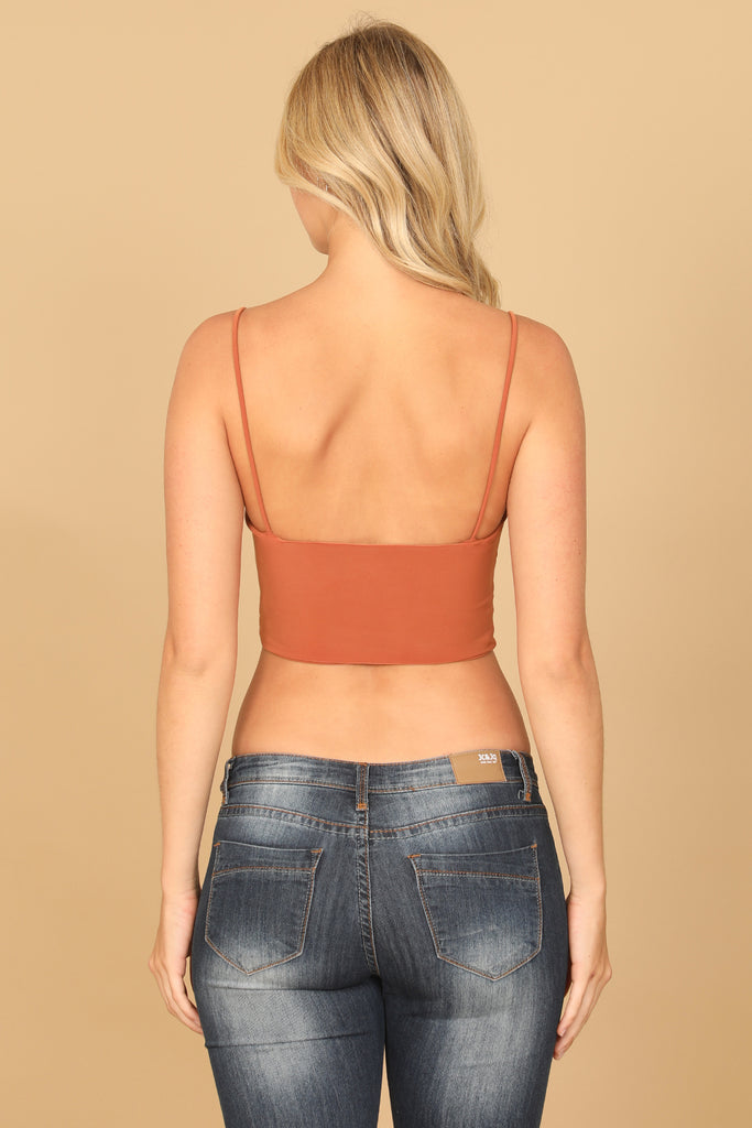 SPAGHETTI STRAP TWIST FRONT VELVET BRALETTE TOP