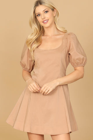 Solid Round Neckline Long Sleeve Dress