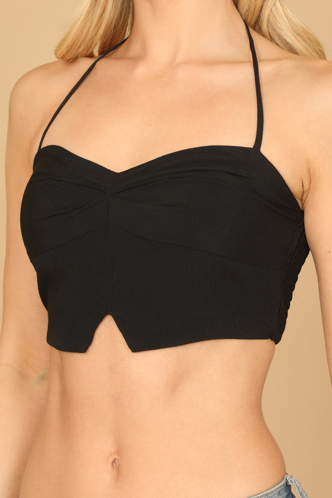 SPAGHETTI STRAP NOTCH DETAIL SOLID CROP TOP