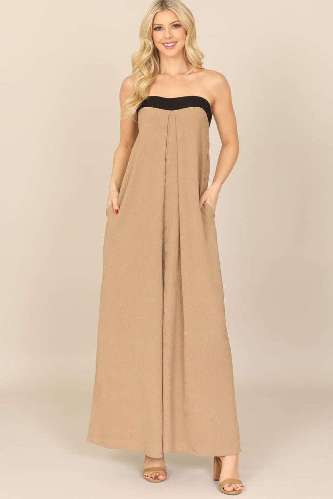 SWEETHEART NECK LOOSE SOLID JUMPSUIT