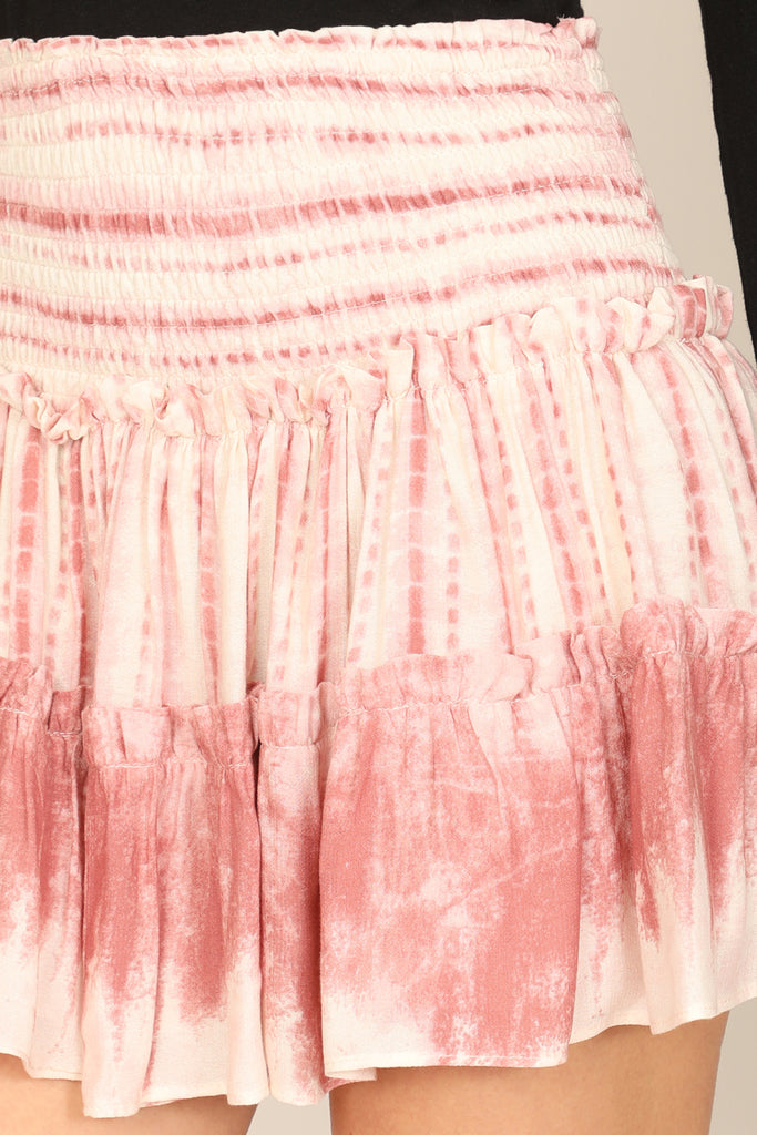 TIE DYE SMOCKED RUFFLE SKIRT