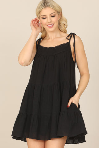 Solid Round Neckline Long Sleeve Dress