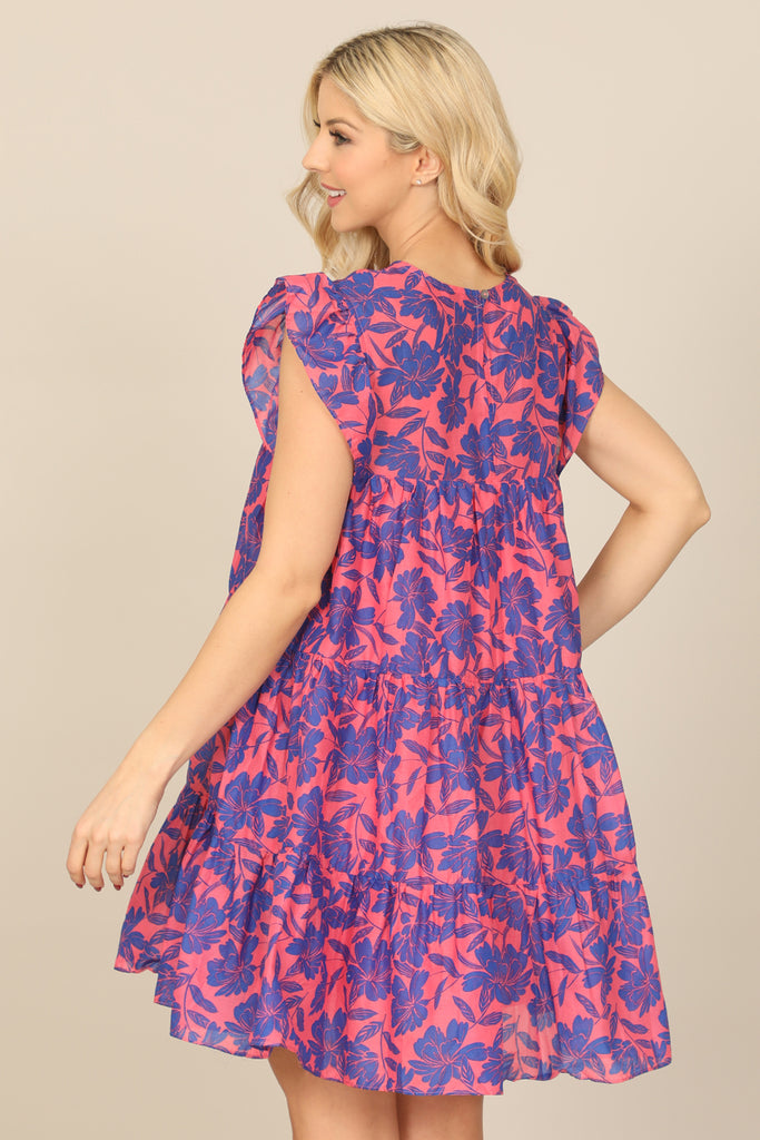 BUTTERFLY SLEEVE FLORAL TIERED MINI DRESS
