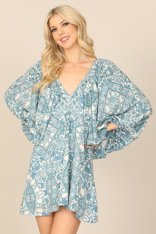 Solid Round Neckline Long Sleeve Dress