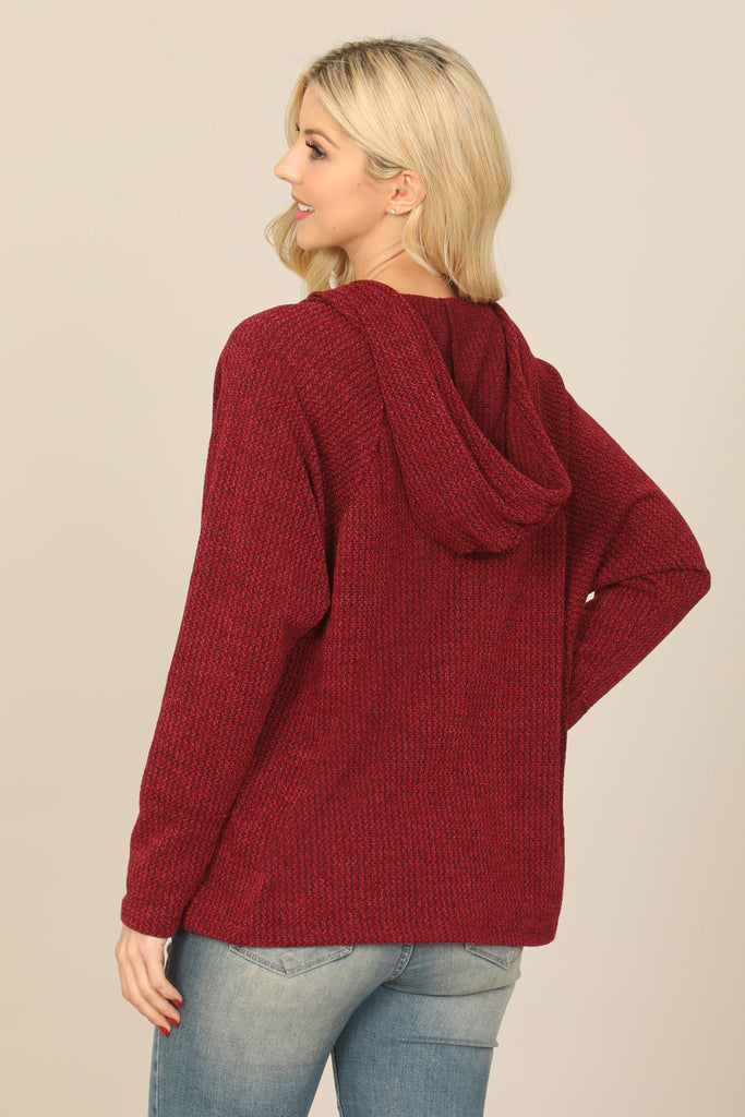 V-NECK LONG SLEEVE HOODIE KNITTED TOP