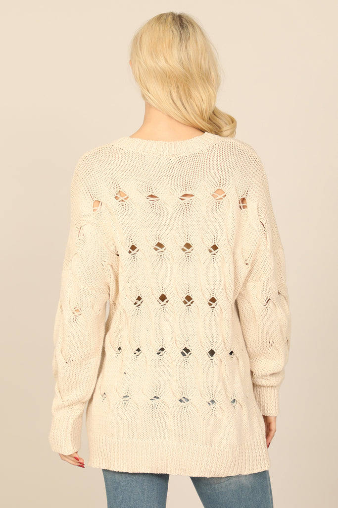 LONG SLEEVE HOLE DETAIL KNITTED TOP