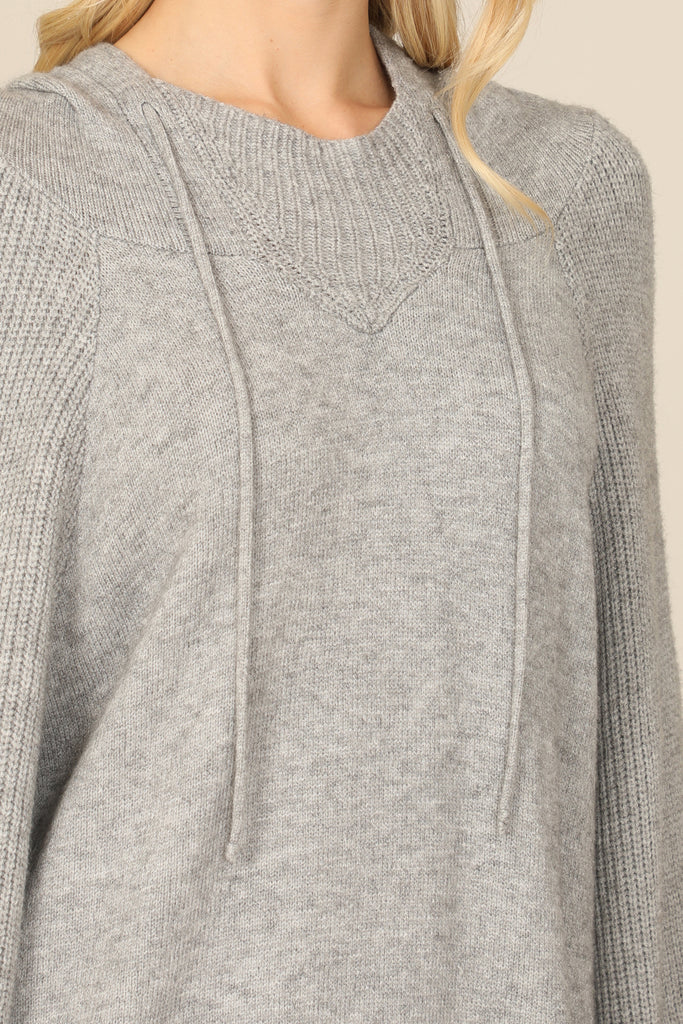 LONG PUFF SLEEVE KNITTED DETAIL HOODIE TOP