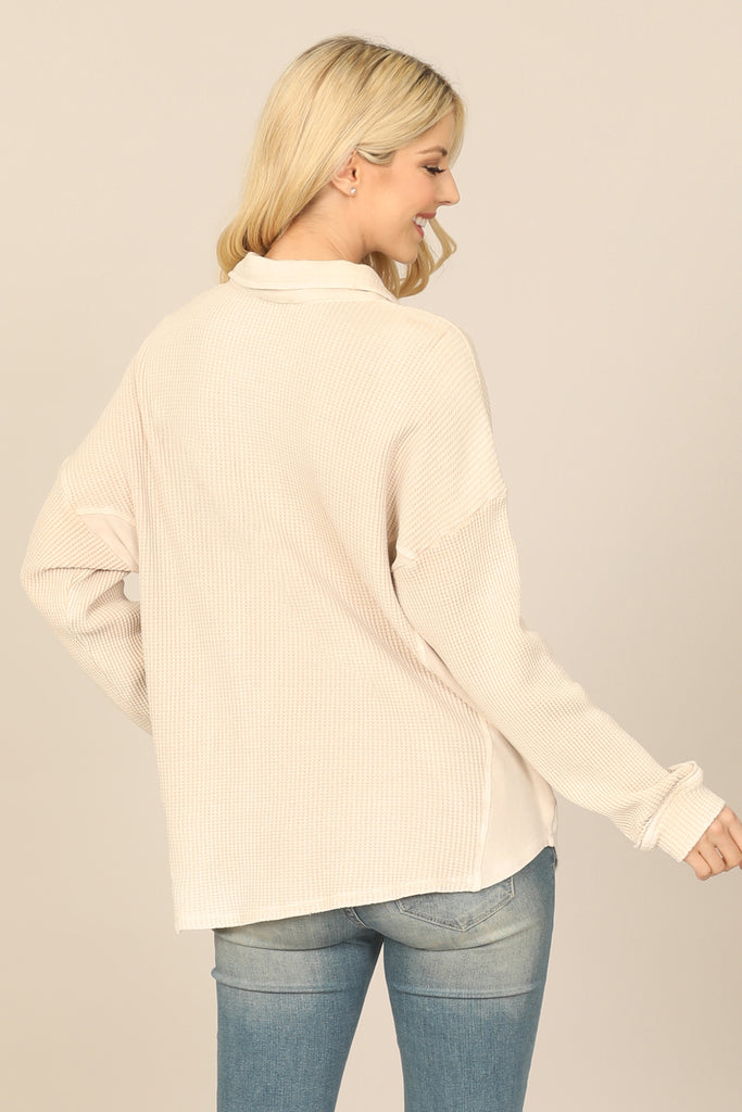 KNITTED COLLARED BUTTON DOWN JACKET