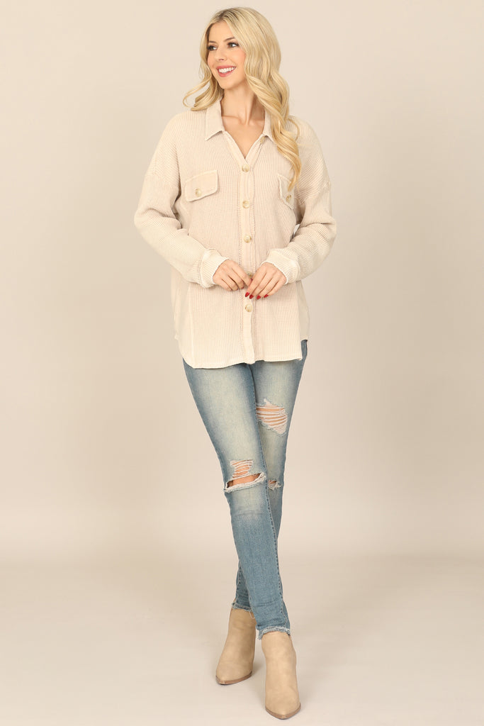 KNITTED COLLARED BUTTON DOWN JACKET