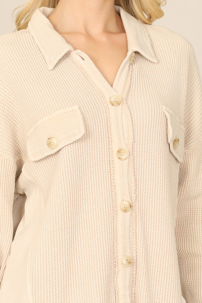 KNITTED COLLARED BUTTON DOWN JACKET