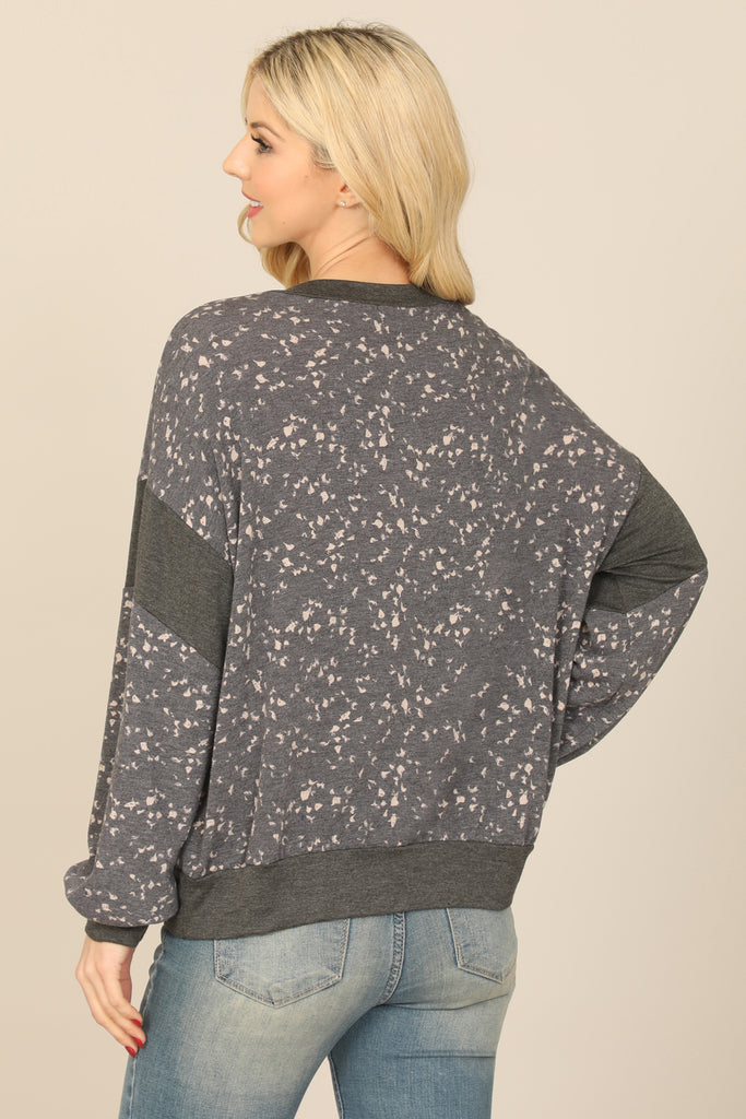 LONG PUFF SLEEVE PRINTED TOP