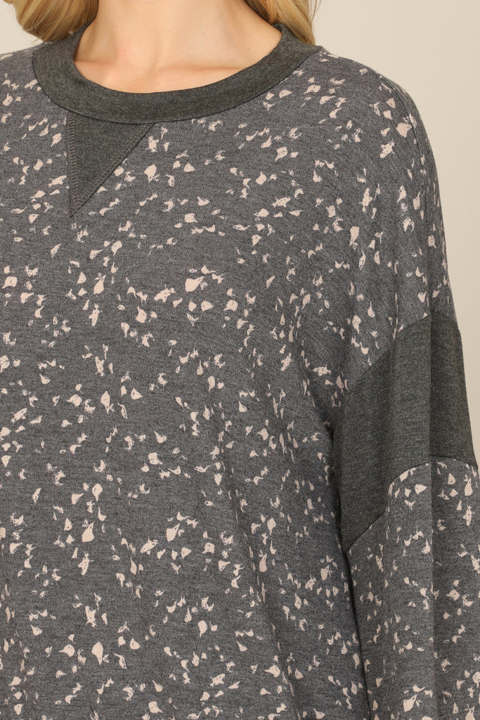 LONG PUFF SLEEVE PRINTED TOP