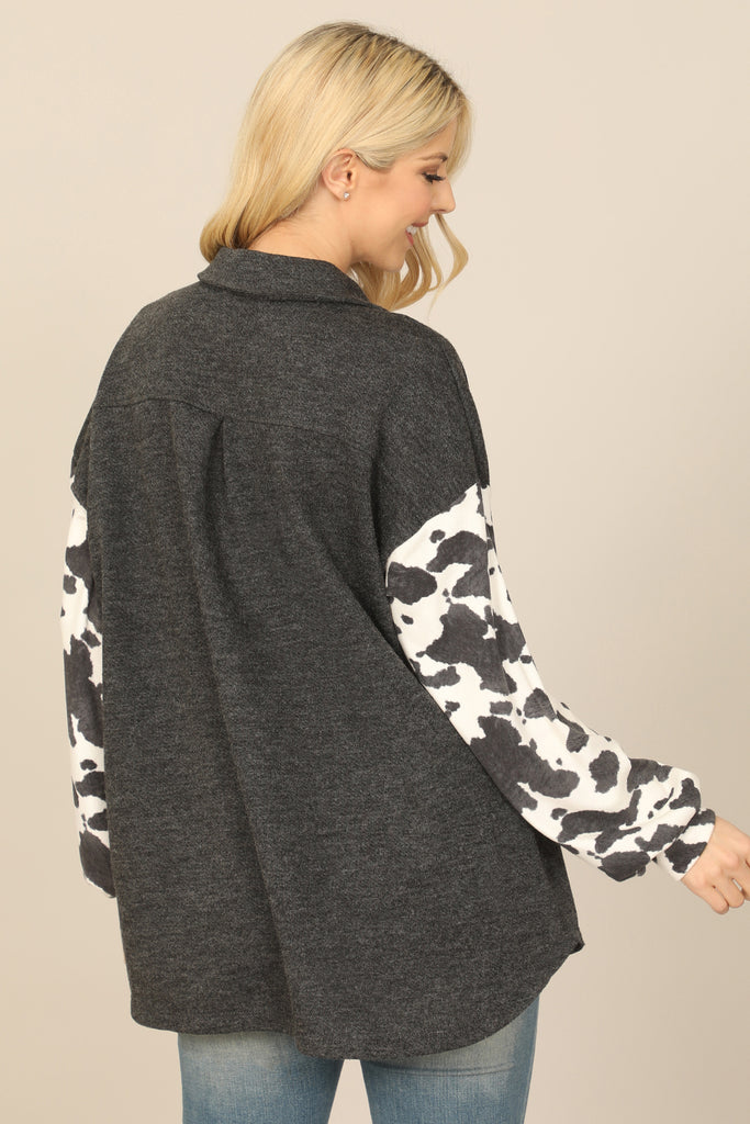 ANIMAL CONTRAST LONG SLEEVE FRONT POCKET TOP
