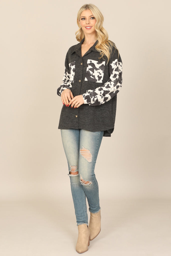 ANIMAL CONTRAST LONG SLEEVE FRONT POCKET TOP