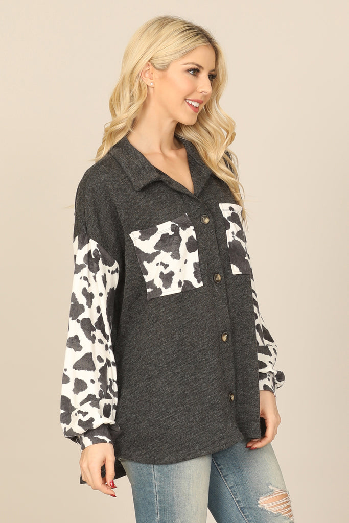 ANIMAL CONTRAST LONG SLEEVE FRONT POCKET TOP
