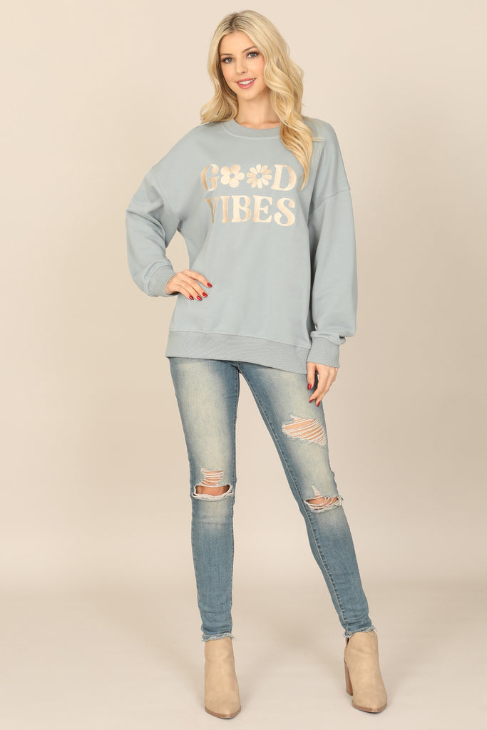 SWEATSHIRT "GOOD VIBES" PRINT TOP