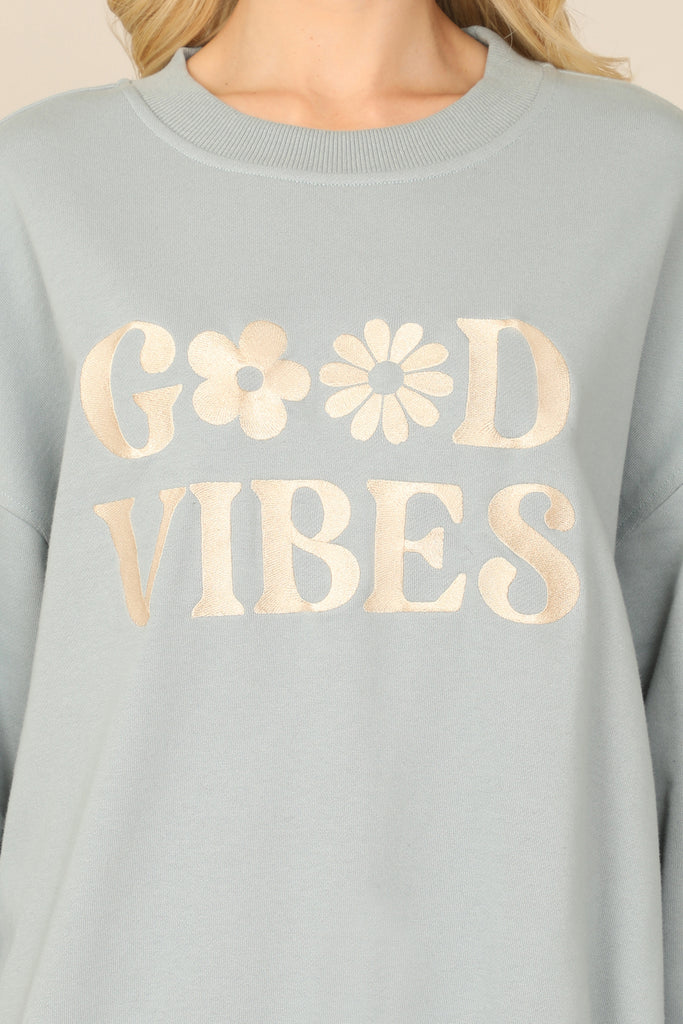 SWEATSHIRT "GOOD VIBES" PRINT TOP