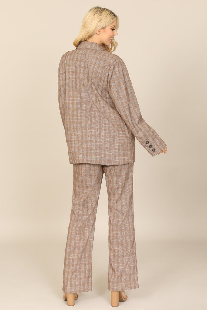 PLAID BUTTON DETAIL JACKET & PANTS SET