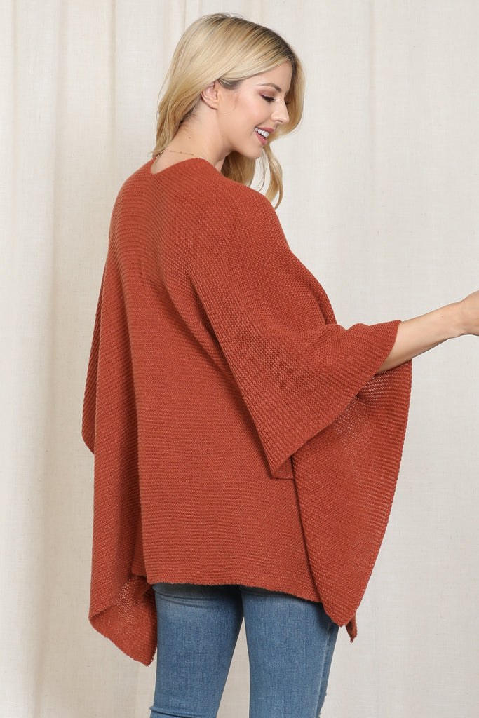 KNITTED SOLID COLOR INTERLOCK WRAP KIMONO - Riah Fashion
