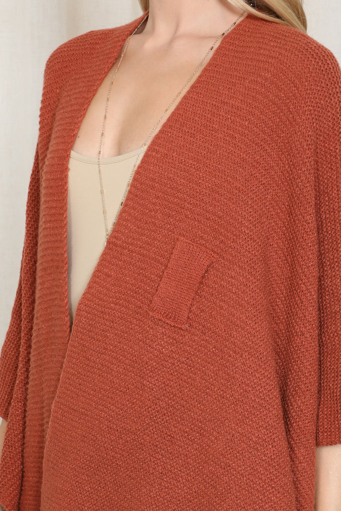 KNITTED SOLID COLOR INTERLOCK WRAP KIMONO - Riah Fashion