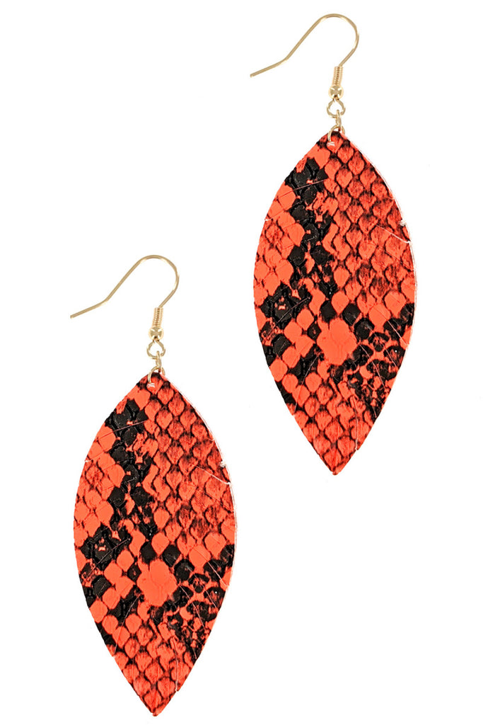 VEAGAN LEATHER FASHION LEAF TEAR DROP EARRINGS