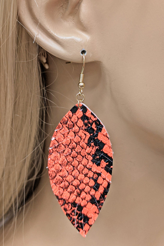 VEAGAN LEATHER FASHION LEAF TEAR DROP EARRINGS