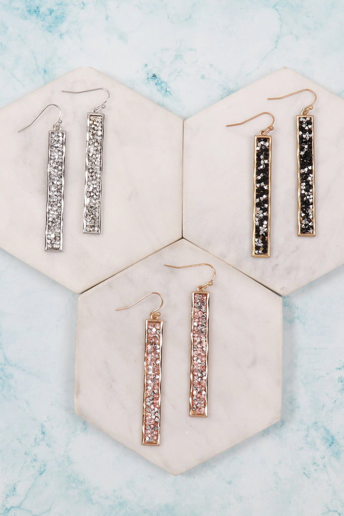 GLITTER FACETED BAR DROP EARRINGS