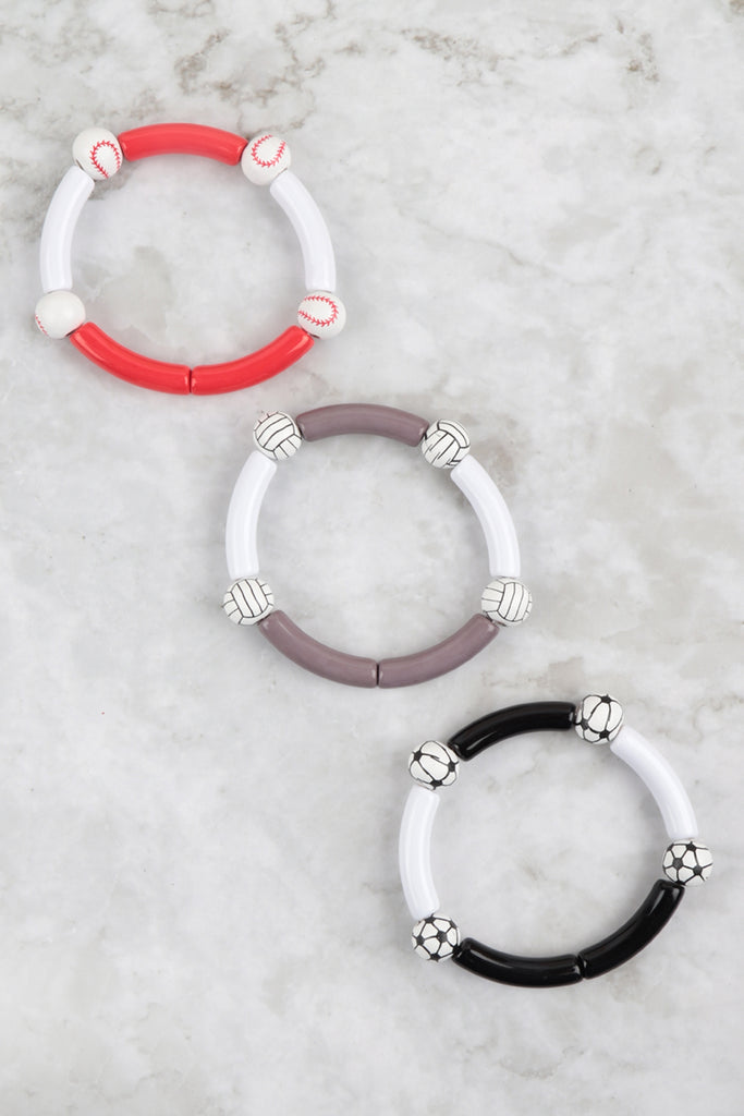 SPORTS GAMEDAY ACETATEPIPE WOOD ELASTIC BRACELET