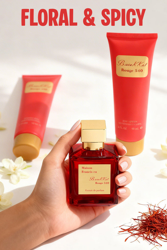 BARAKKAT ROUGE 540 PERFUME GIFT SET FOR WOMEN 3 PIECE – 100ML EDP + 90ML SHOWER GEL + 90ML BODY LOTION - Riah Fashion