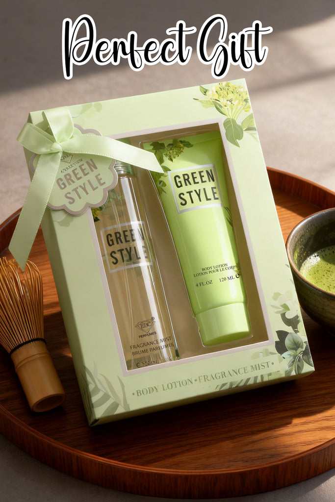 GREEN STYLE FRAGRANCE MIST & BODY LOTION GIFT SET FOR WOMEN – 2 PIECE SET (250ML FRAGRANCE MIST + 120ML BODY LOTION) - Riah Fashion