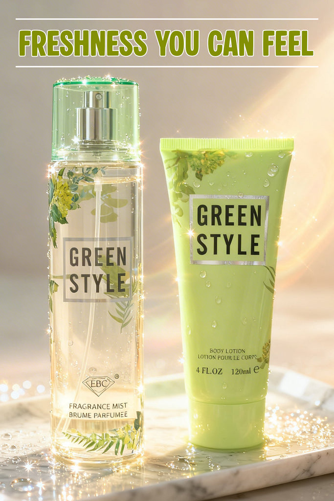 GREEN STYLE FRAGRANCE MIST & BODY LOTION GIFT SET FOR WOMEN – 2 PIECE SET (250ML FRAGRANCE MIST + 120ML BODY LOTION) - Riah Fashion