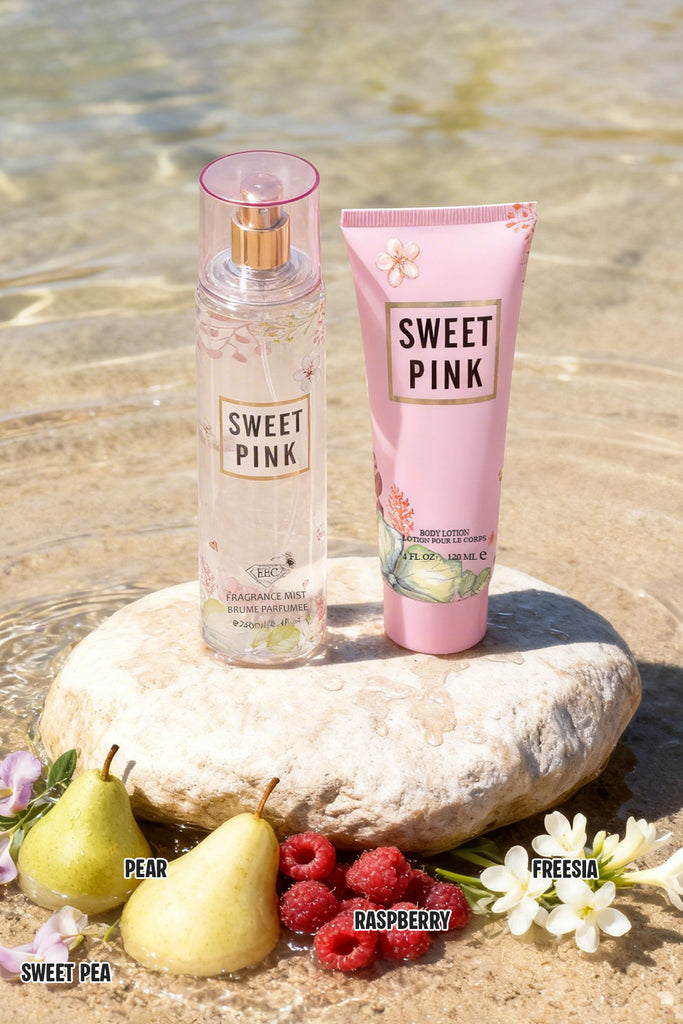 SWEET PINK FRAGRANCE MIST & BODY LOTION GIFT SET FOR WOMEN – 2 PIECE SET (250ML FRAGRANCE MIST + 120ML BODY LOTION) - Riah Fashion