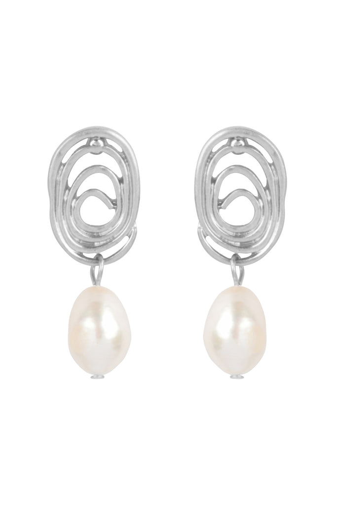 OVAL SWIRL WITH FRESH WATER PEARL EARRINGS