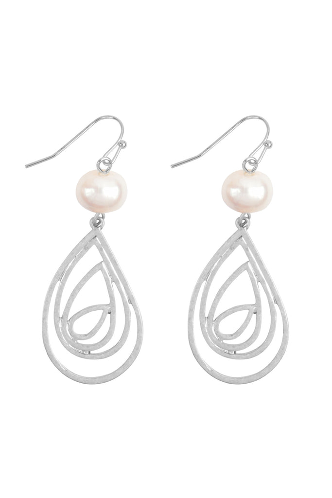 TEARDROP SWIRL WITH PEARL FISH HOOK EARRINGS